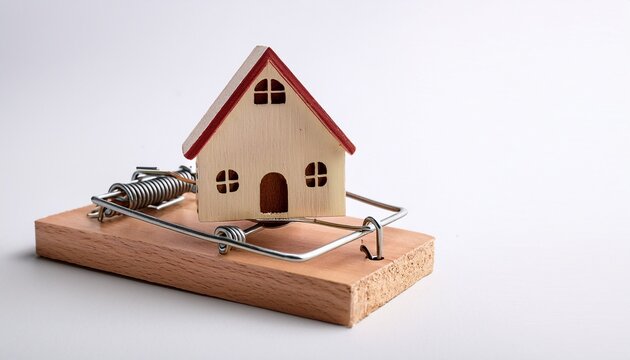 house in rat trap on white background copy space real estate property land rental mortgage closing scams concept protect money from real estate scams when buying rental a home