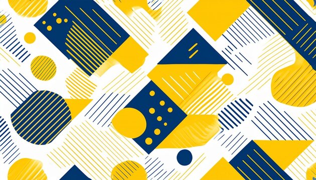 seamless geometric pattern of yellow and blue abstract shapes on a white background
