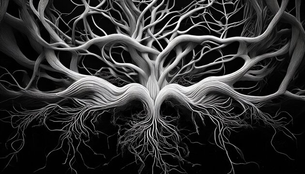an abstract background ginger roots uncentered networks hi tech white on black dark colors black and white
