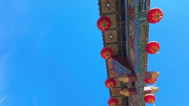 Victoria, British Columbia, Canada - September 26, 2026: Ornate details of the Gate of Harmonious Interest in Chinatown