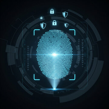 Finger print scan for identity security, fraud prevention concept