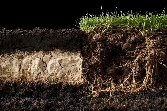Cross-section of compacted soil vs healthy soil with deep roots
