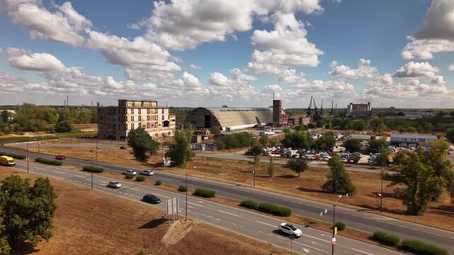 Aerial view of abandoned industrial complex in Novi Sad Serbia