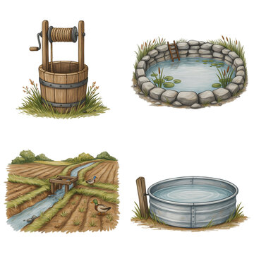 various water collection and storage methods in nature transparent background