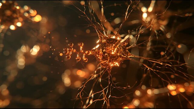 Interactive display shows neurons firing and forming connections in a vibrant network, showcasing biological communication.