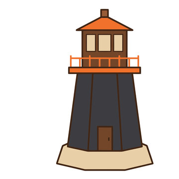 Illustration of a lighthouse with orange roof and dark tower