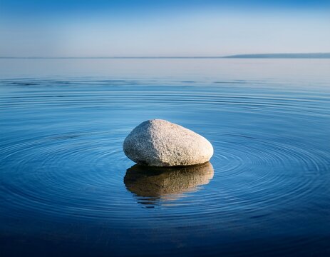 single stone resting in calm water with gentle ripples a peaceful zen inspired scene evoking balance simplicity and harmony in nature