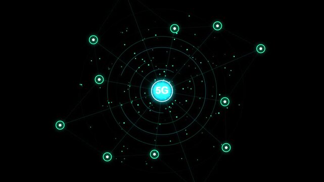 5 g network connectivity hud interface with digital data nodes and global communication lines technology