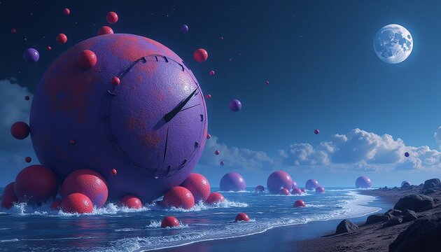 Celestial Spheres and Moonlit Beach