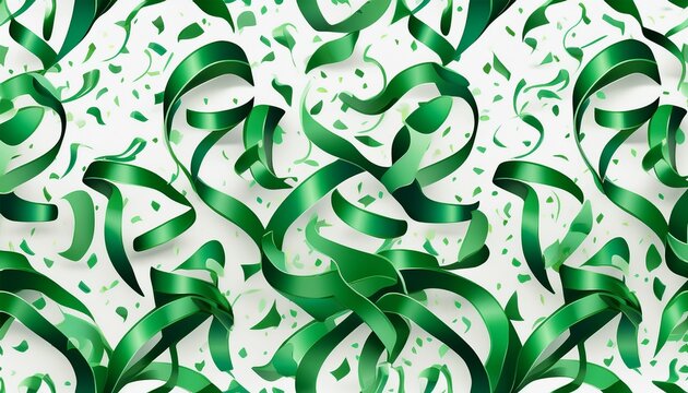 falling green confetti and streamers seamless pattern on white background detailed high definition image