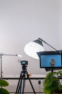 Studio commercial photoshoot setup with professional equipment