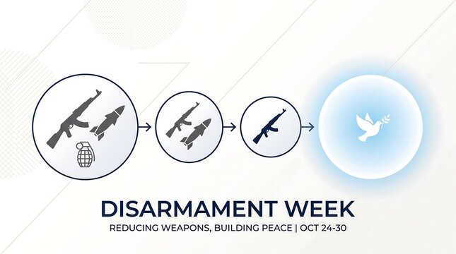 Disarmament week vector graphic symbolizing transition from weapons to peace
