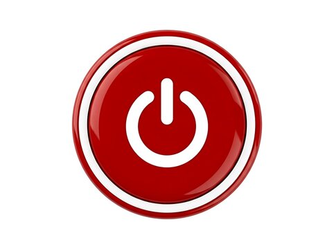 Red power button icon isolated on white background for digital interface