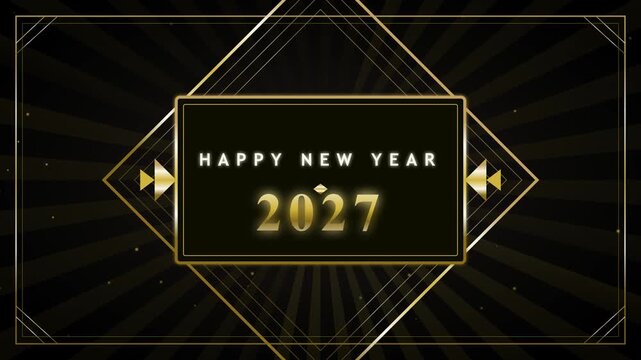 Elegant Gold and Black Art Deco Happy New Year 2027 Celebration Background with Geometric Frame and Luxury Design