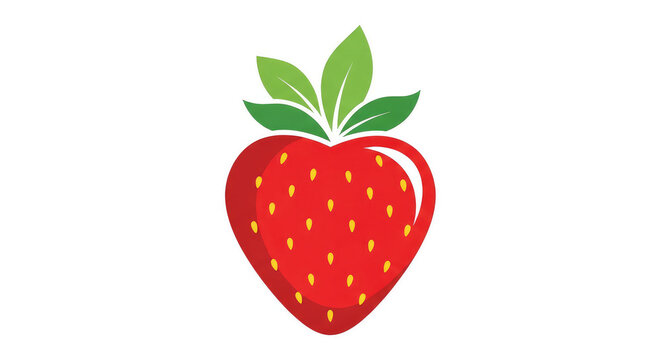 Stylized red strawberry icon with green leaves isolated on white background