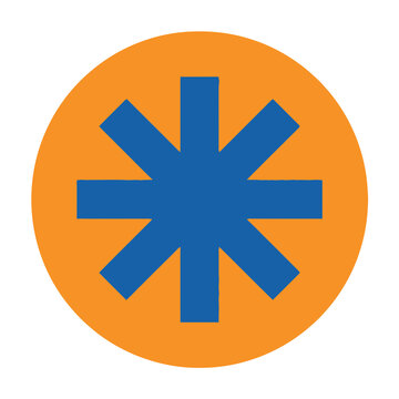 Blue asterisk symbol in orange circle