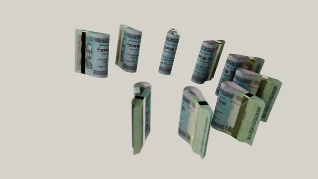 Isolated 3D render of Bangladesh 500 BDT money stack ring rotating, clean background with chroma key. Great for inflation reports.