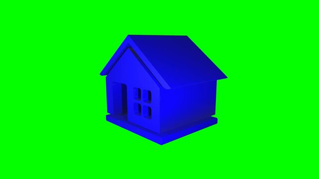 3D house security animation with orbiting padlock on green screen. 3D motion graphic animation depicting home protection, featuring padlock orbiting around house while spinning on its own axis.