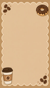 Cartoon coffee cup and chocolate donut frame background design
