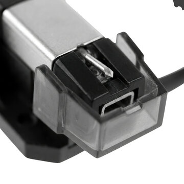 Turntable phono cartridge with stylus isolated on transparent background