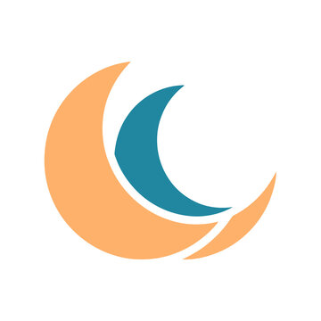 Orange and teal abstract crescent shapes