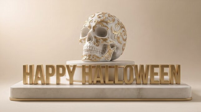 Happy halloween luxurious white and gold skull decoration 31 october with decoration 31 october