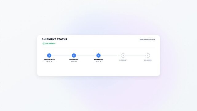 Online order package delivery progress tracker interface template for ecommerce mobile applications and logistics management software