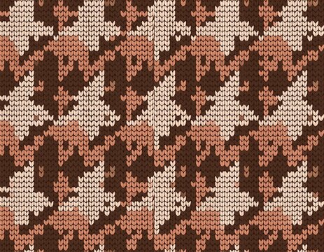 seamless houndstooth knitting pattern with brown and peach geometric grid