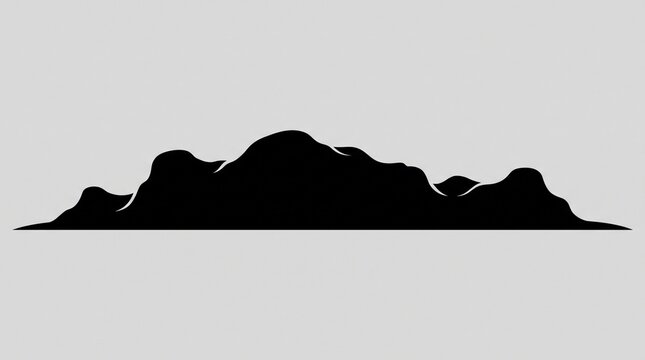 Minimalist mountain range silhouette on light gray background, black mountain ridge outline art, scenic nature landscape horizon illustration