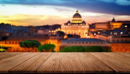 Plakat the empty wooden table top with blur background of rome exuberant image