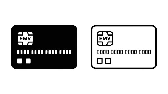 Vector illustration of credit card payment icons with emv chip on a transparent background