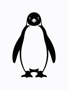 Minimalist black and white vector penguin standing against clean white background