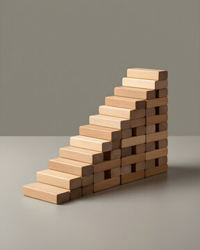 Completed practical result featuring ascending wooden blocks with one continuous raised path and no symbols, reduced to an adaptable high-clarity campaign composition for business growth and long-term