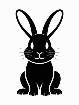 Minimalist black rabbit silhouette with long ears facing forward on white background