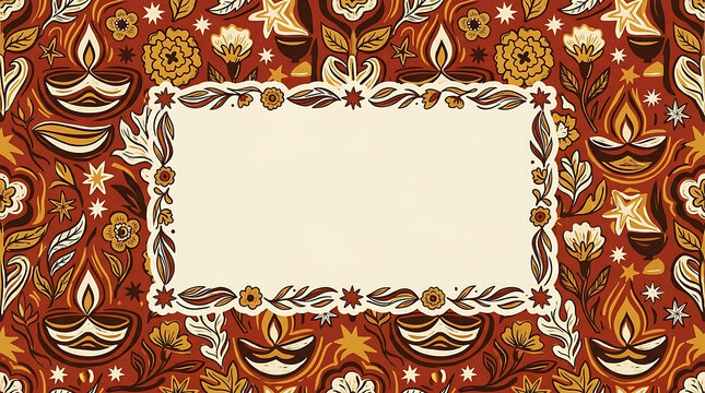 Ornate floral and diya border with empty greeting space
