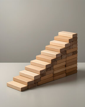 Wider real-world system centered on ascending wooden blocks with one continuous raised path and no symbols, reduced to an adaptable high-clarity campaign composition for business growth and long-term