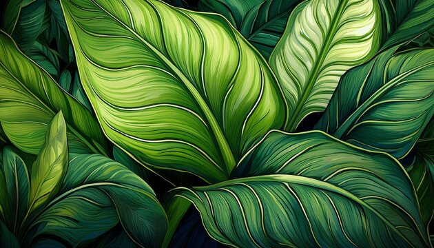 abstract tropical green leaves pattern lush foliage houseplant dumb cane or dieffenbachia the tropic plant