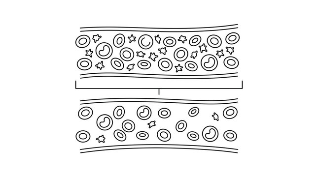 Medical Diagram of Blood Cell Concentration Comparison in Human Vessels Line Art