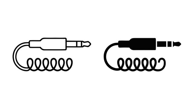 Vector illustration of coiled audio jack cable icon set on a transparent background