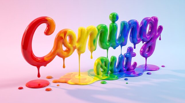 Coming out typography with liquid rainbow paint effect rainbow colors colorful typography pride month fluid design 3D lettering lgbtq rights rainbow spectrum artistic text paint drips