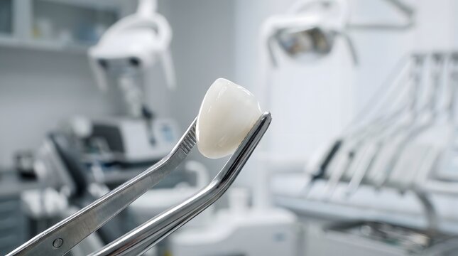 Clean, well-lit dental clinic workspace showcasing extracted tooth for medical, educational, or marketing use.