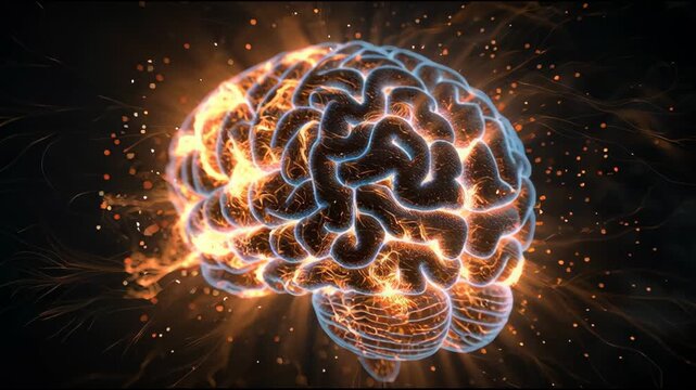 A brain is shown changing forms with bursts of energy and light patterns, illustrating various states of creativity and thought.