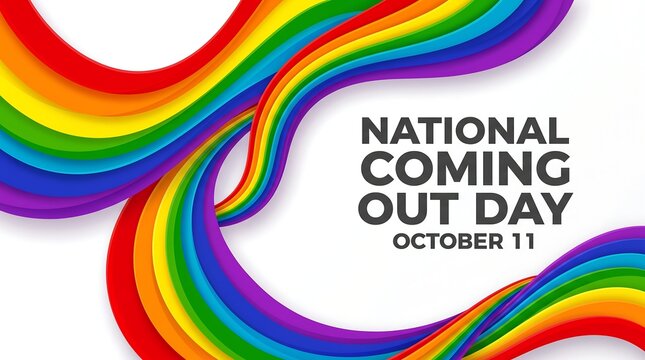 National coming out day october 11 typography design with wavy rainbow colored lines on white background pride flag graphic design human rights pride month social justice october