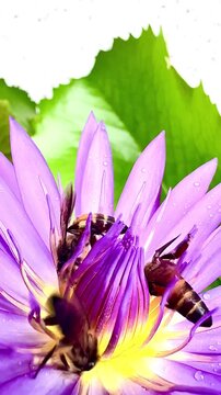 Large bee resting on a flower during rainfall as another bee arrives nearby, with visible raindrops creating a natural wet-weather scene and highlighting insect behavior in the rainy season.