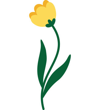 Cute Hand Drawn Yellow Tulip Flower Vector Clipart Minimalist Spring Botanical Illustration for Sticker Print