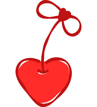 Cute Single Heart Shaped Cherry with Knot Stem Hand Drawn Coquette Fruit Vector Clipart for Card Design