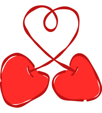 Cute Intertwined Heart Stem Double Cherry Hand Drawn Coquette Sweet Love Vector Illustration for Valentine Print