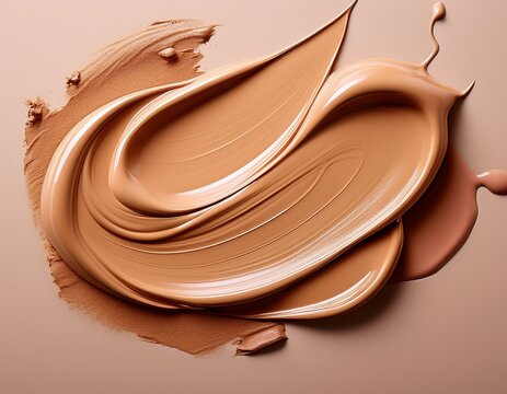 liquid foundation smudges on a beige background close up