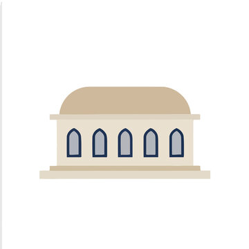 Flat illustration of a building with a dome and arched windows