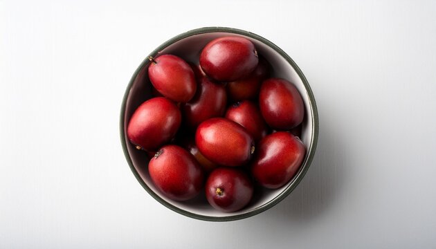 bowl of jambul java plum top view with white background